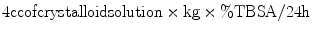 
$$ 4\text{cc}\text{of}\text{crystalloid}\text{solution}\times \text{kg}\times \%\text{TBSA}/24\text{h}$$
