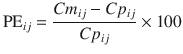 
$$ {\mathrm{PE}}_{ij}=\frac{C{ m}_{ij}- C{p}_{ij}}{C{p}_{ij}}\times 100 $$
