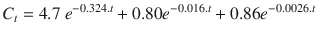 
$$ {C}_t=4.7\ {e}^{-0.324. t}+0.80{e}^{-0.016. t}+0.86{e}^{-0.0026. t} $$
