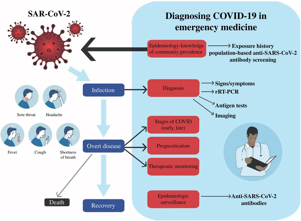 Schematic illustration of diagnosing COVID-19 in the ED requires awareness of exposure history and symptom duration.